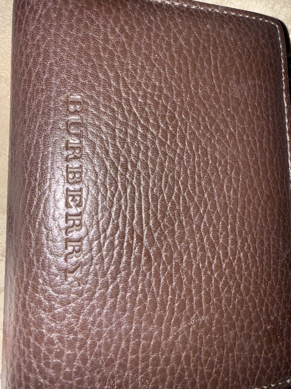 Burberry Brown Pebbled Leather Bi-Fold Wallet